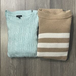 Talbots Sweaters Women's XL Scoop Neck Blue Brown Cable Knit Long Sleeve Bundle